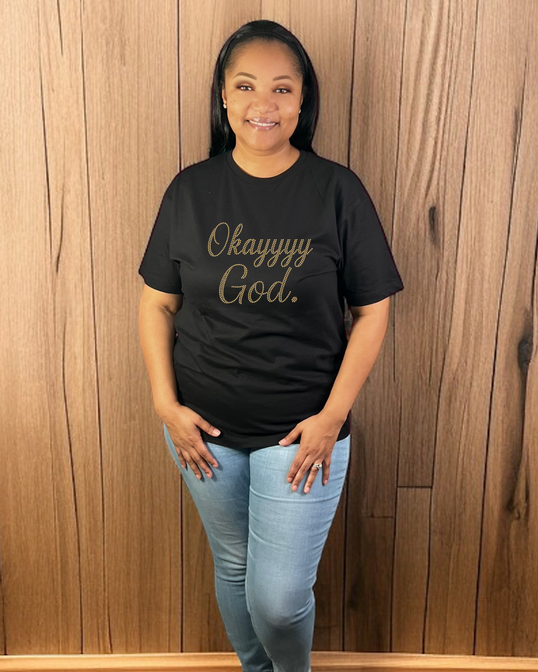 Okay God Rhinestone T-shirt and Tote Bag
