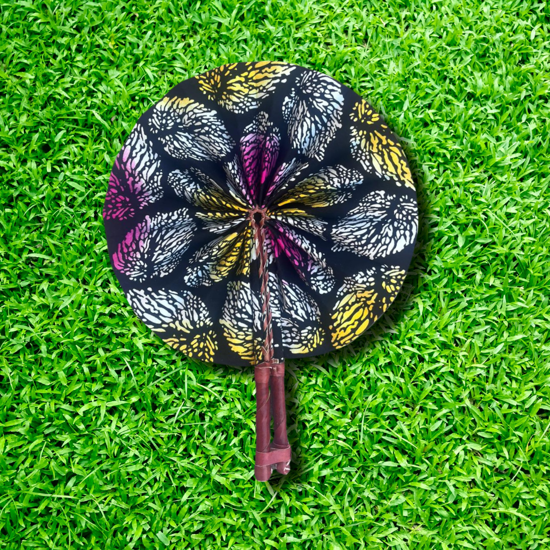 Foldable Ghanaian Ankara Leather Fan