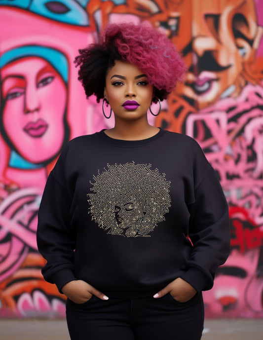 Gold Afro Queen Rhinestone T-Shirt and Sweatshirt