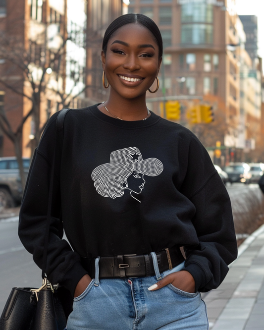 Afro Cowgirl Rhinestone Sweatshirt