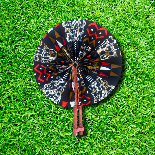 Leopard Multi-print Foldable Ghanaian Ankara Leather Fan