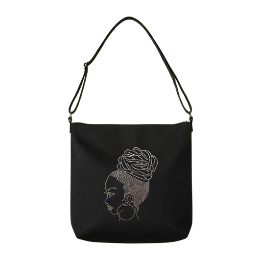 Sista Bun Rhinestone Crossbody Tote Bag