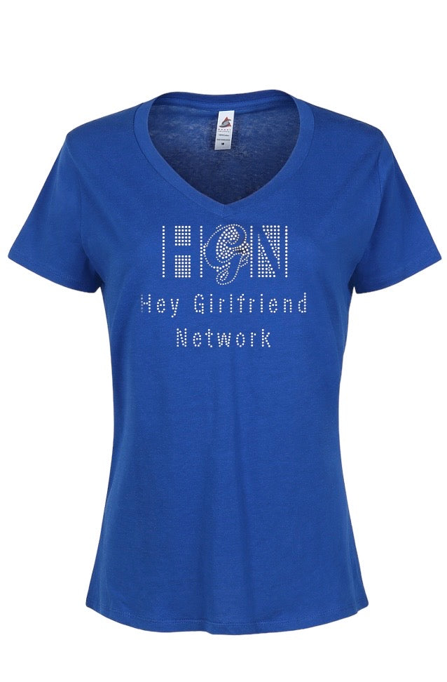 Hey Girlfriend Network Women's Fitted Rhinestone T-shirt