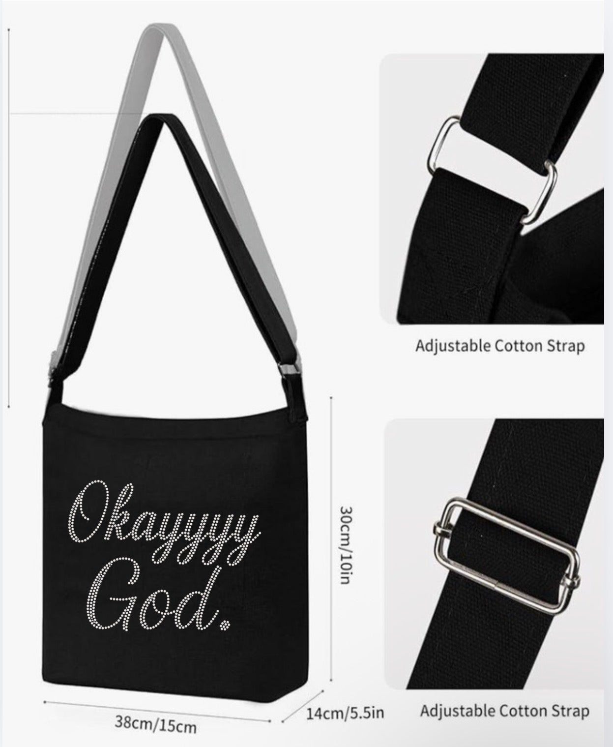 Okay God Rhinestone T-shirt and Tote Bag