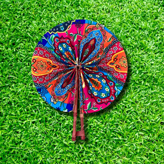 Floral Multi-color Foldable Ghanaian Ankara Leather Fan