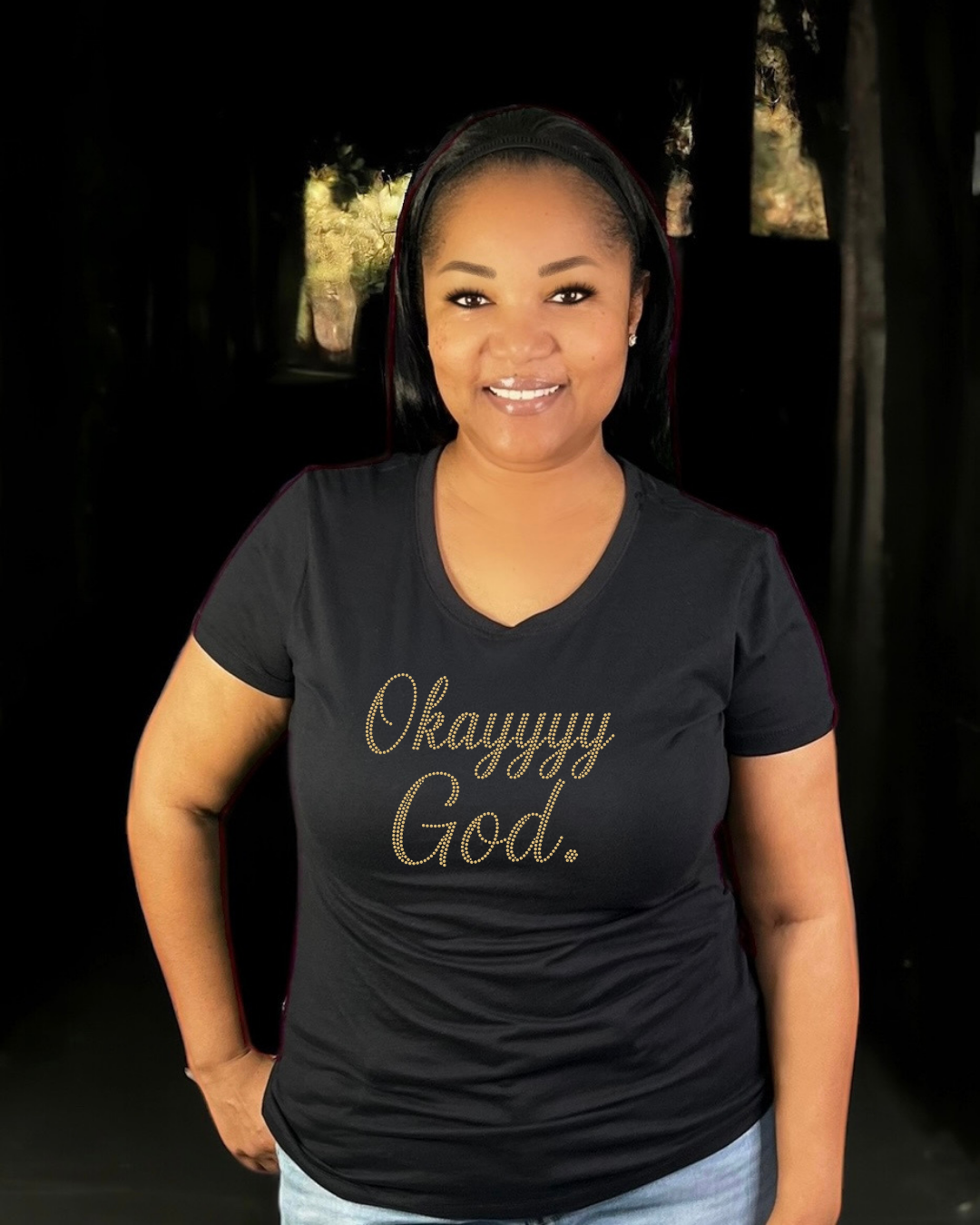 Okay God Rhinestone T-shirt and Tote Bag