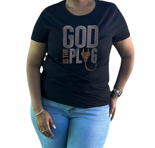God is the Plug Rhinestone Shirt