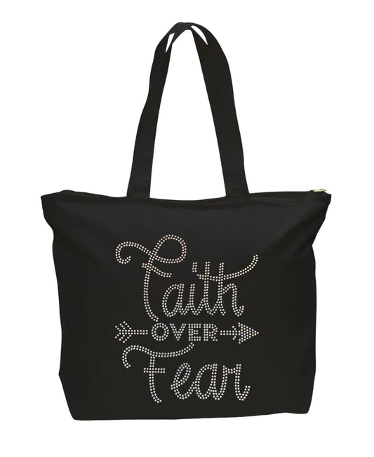 Faith Over Fear Rhinestone Tote Bag