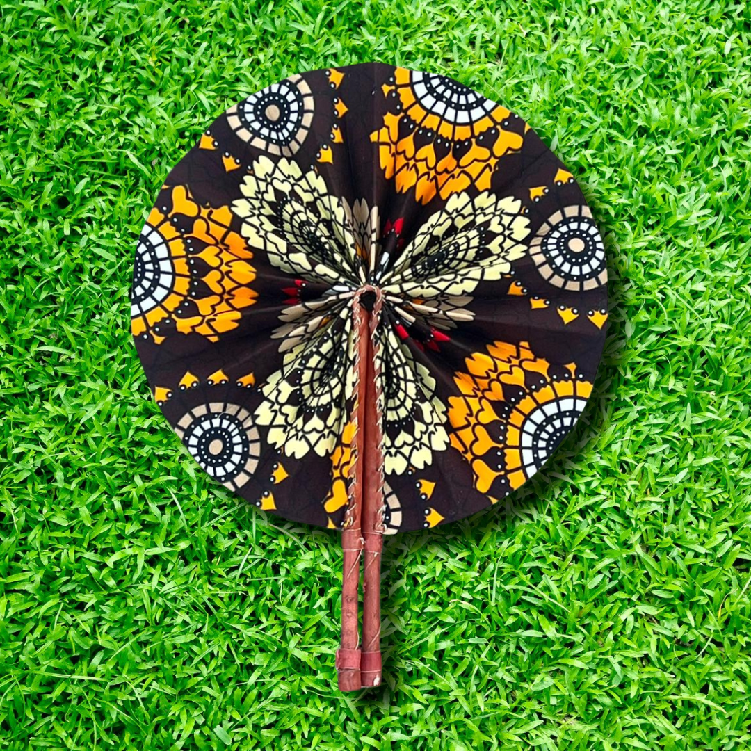 Foldable Ghanaian Ankara Leather Fan