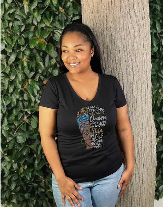 I Am Queen Brown Tone Rhinestone T-Shirt