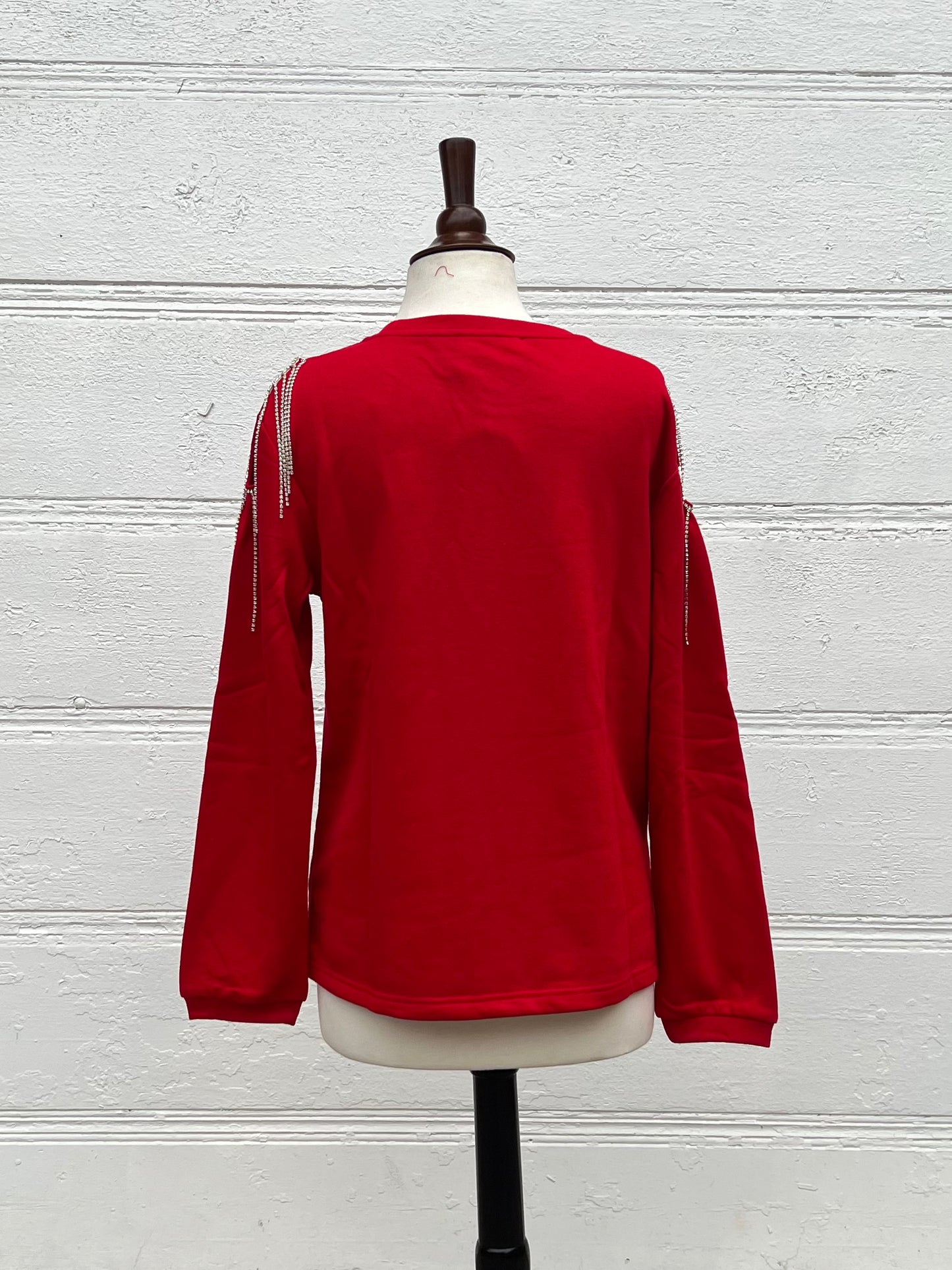 Red Rhinestone Cold Shoulder Sweatshirt