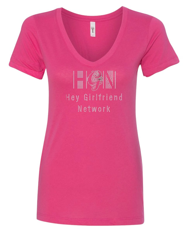 Hey Girlfriend Network Women's Fitted Rhinestone T-shirt