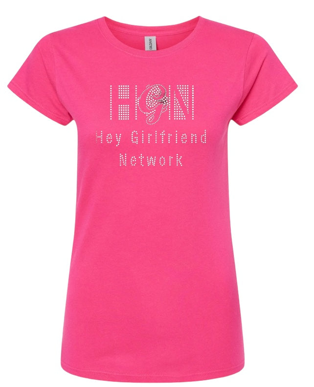 Hey Girlfriend Network Women's Fitted Rhinestone T-shirt