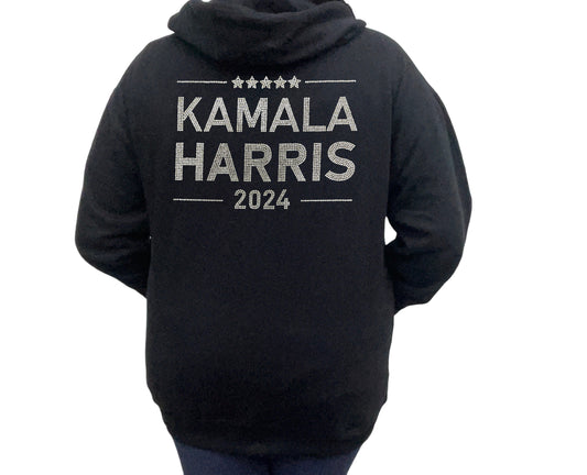 Kamala Harris Rhinestone Zip-Up Hoodie