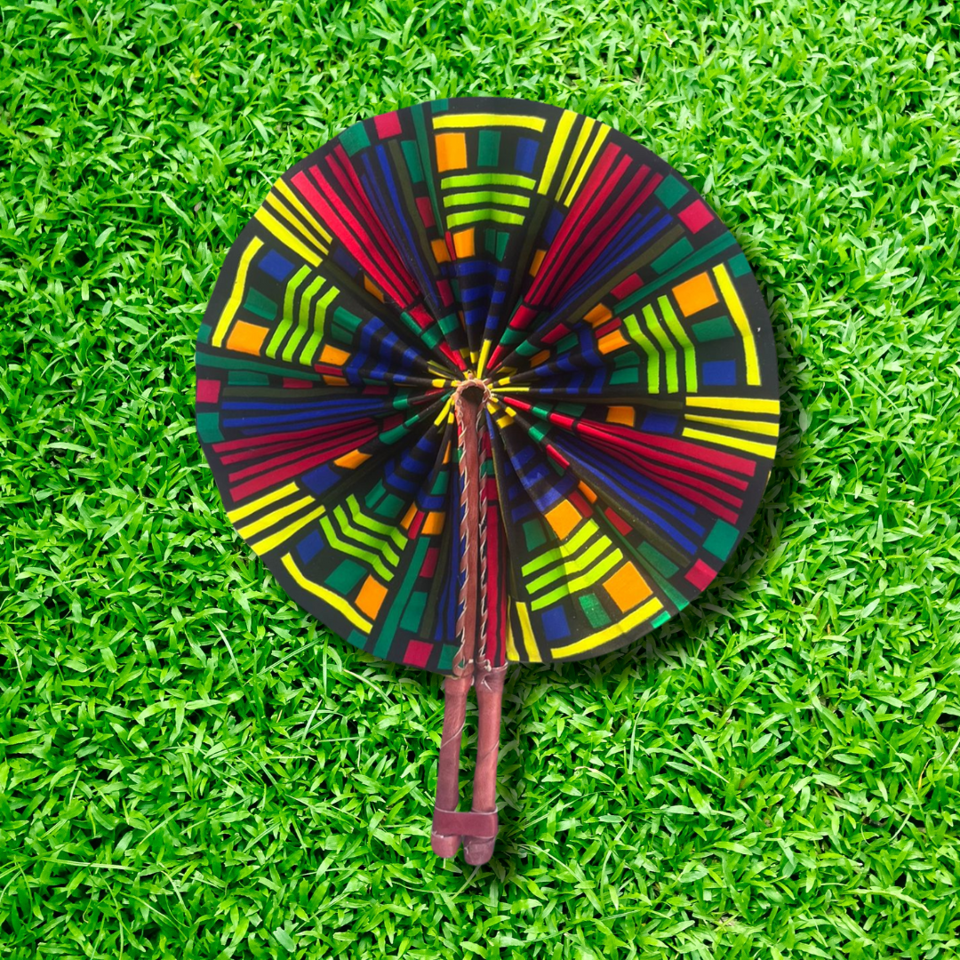 Foldable Ghanaian Ankara Leather Fan