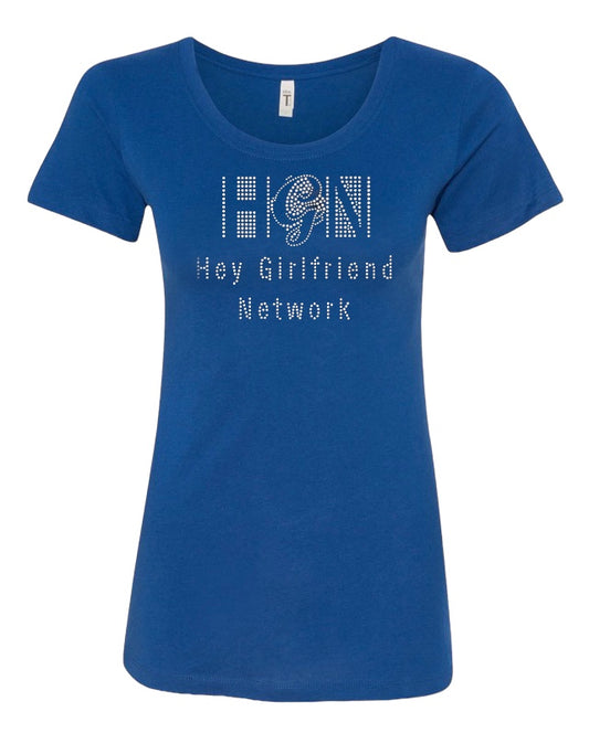 Hey Girlfriend Network Women's Fitted Rhinestone T-shirt