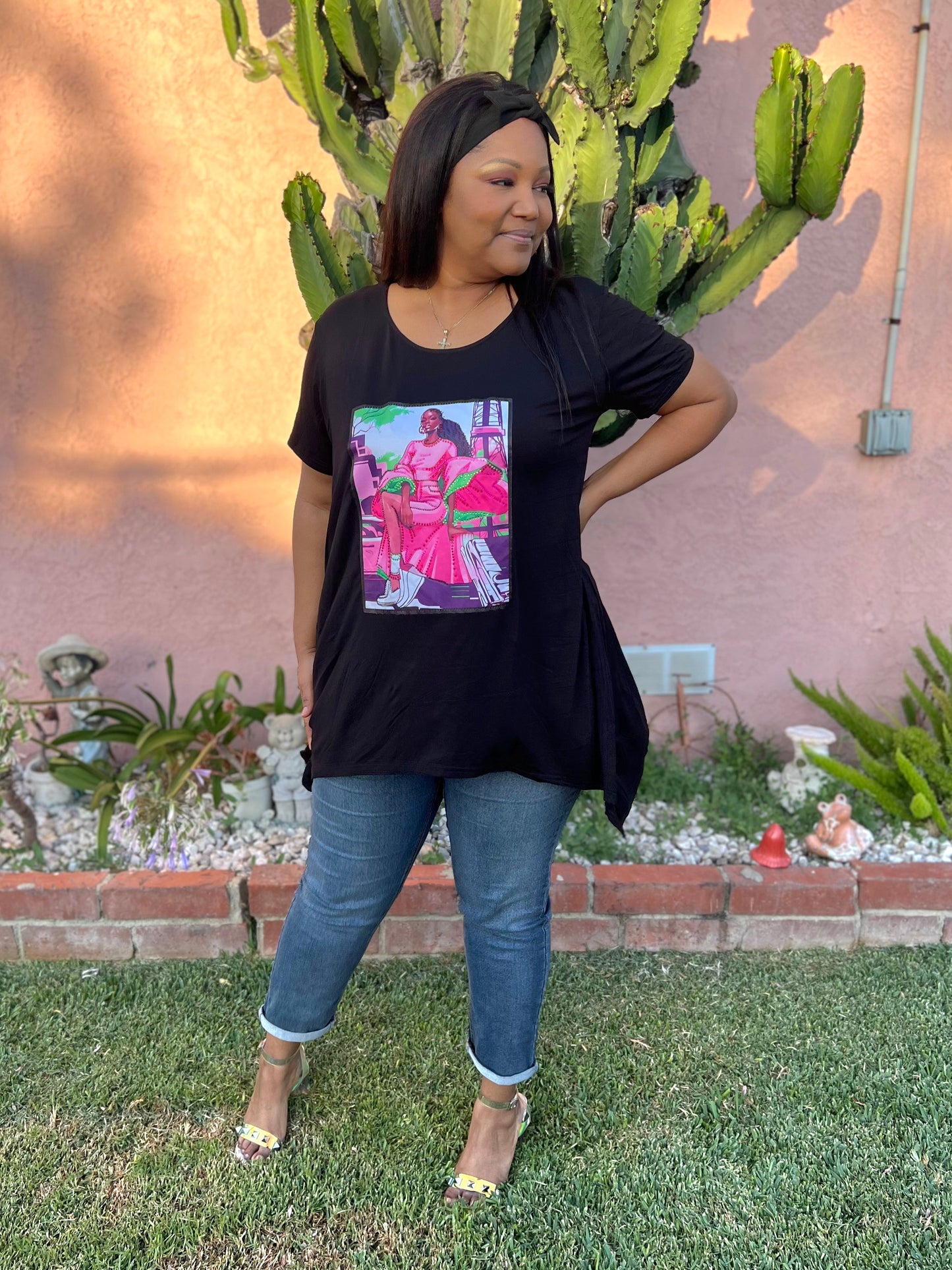 Plus Size Pink and Green Ponytail Queen Top