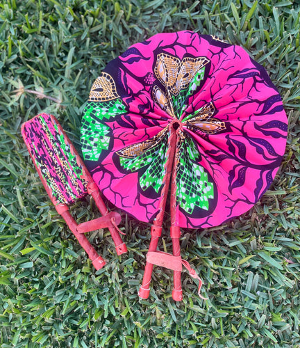 Pinkie Foldable Ghanaian Ankara Leather Fan