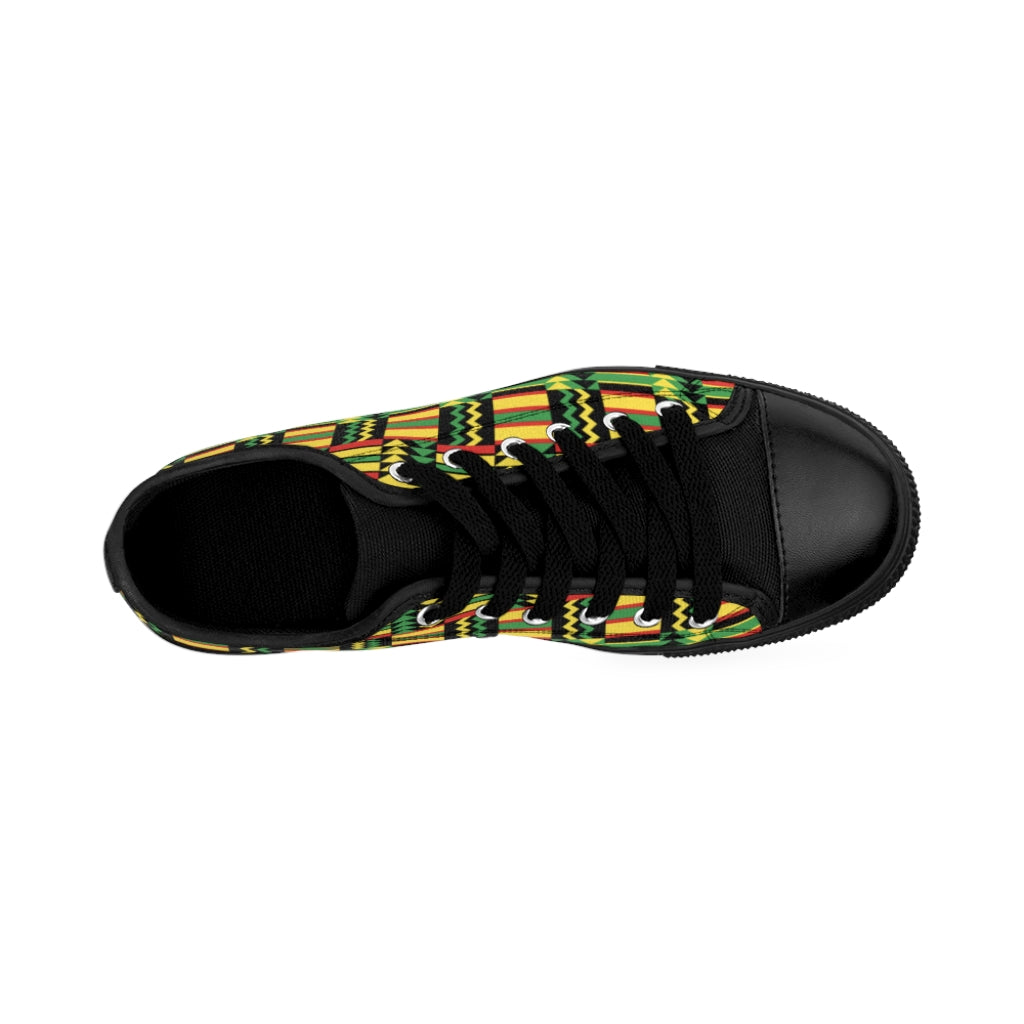 Black & Green Kente Low Top Sneakers