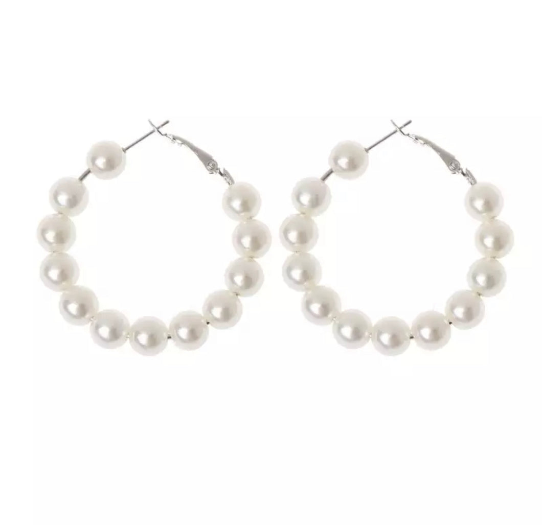 4 cm Pearl Hoops