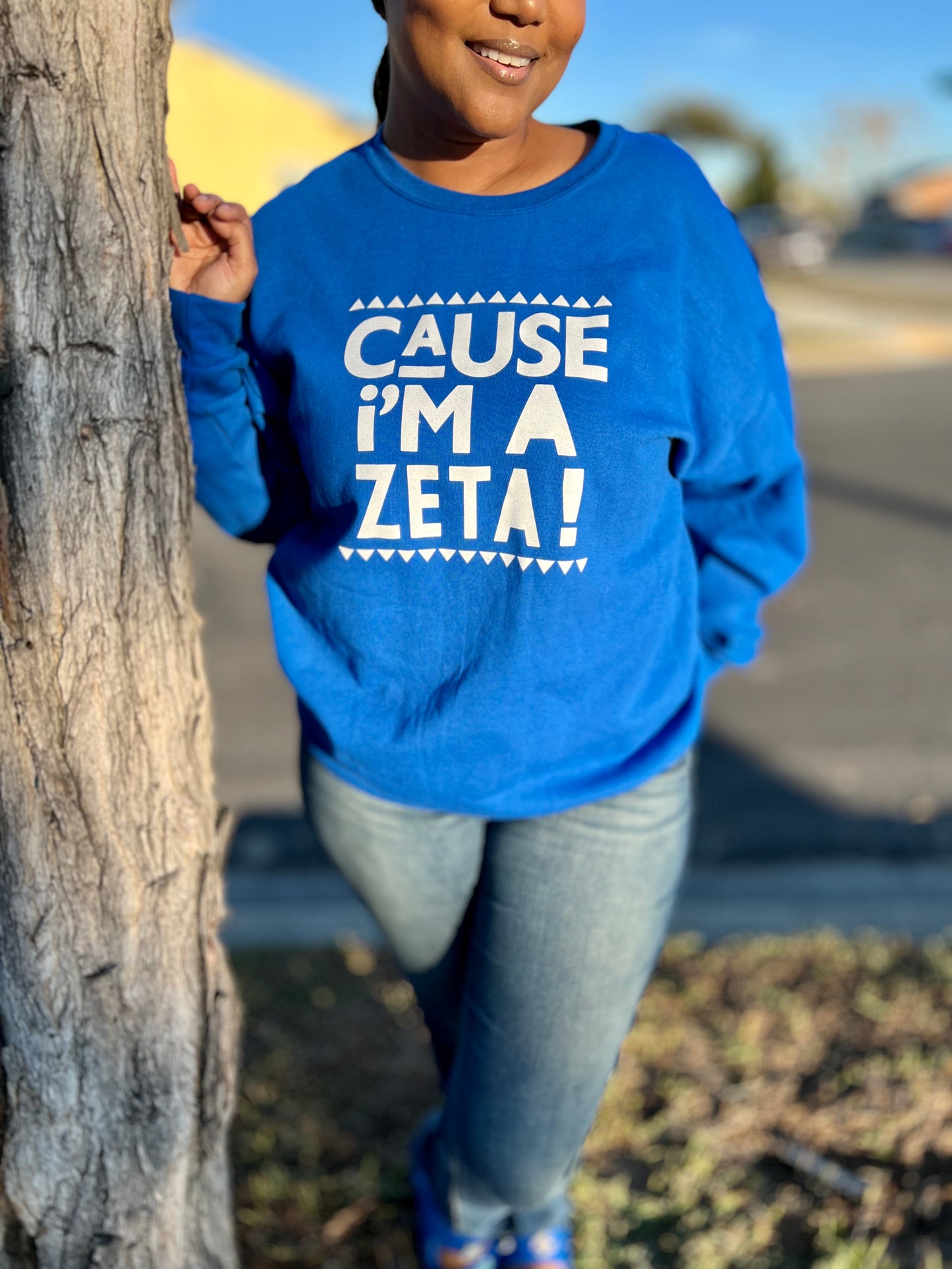 Blue Cause I'm A Zeta Sweatshirt Medium and Large