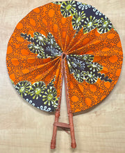 Orange Black Foldable Ghanaian Ankara Leather Fan