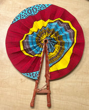 Red Tribal Foldable Ghanaian Ankara Leather Fan