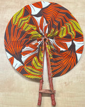 Orange Burst Foldable Ghanaian Ankara Leather Fan