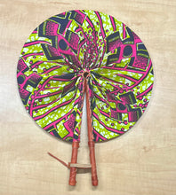 Lime Pink Tribal Foldable Ghanaian Ankara Leather Fan
