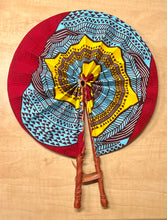 Red Tribal Foldable Ghanaian Ankara Leather Fan